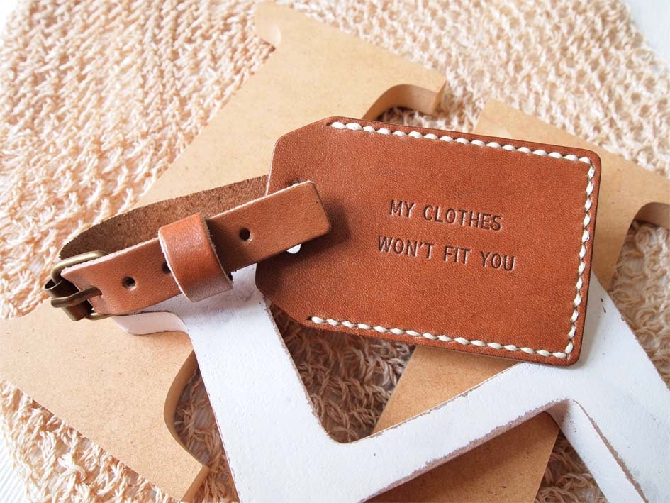 Luggage Tag with Back Window - Personalized - Leather - Rust (M) - Hand Stitched
