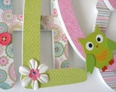 Custom Wooden Letters -Pink, Green & Blue Themed Nursery Bedroom Home Décor, Wall Decorations, Wood Letters, Personalized, Name, Owl