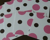 Hot pink and dark brown polk-a-dot greeting cards set of 8 with matching envelopes in a gift box