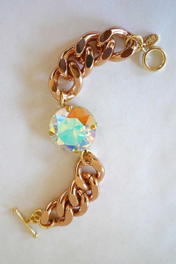 Rose Gold Chunky Chain & Aurora Borealis Rhinestone Bracelet