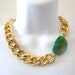 Chunky Gold Chain Link Necklace with Bright Green Agate
