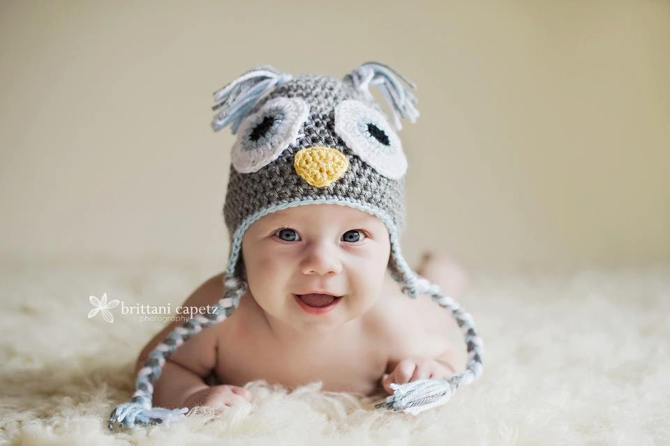 Crochet Baby Owl Earflap Hat Newborn to 5T Heather Grey/Silver Heather/Soft Blue MADE TO Order
