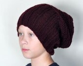 Slouchy Hat Slouch Beanie The Girl with the Dragon Tattoo Hat Hand Knit  Adult Teen Man Boy Winter Warm CHOOSE COLOR Burgundy Gift under 50