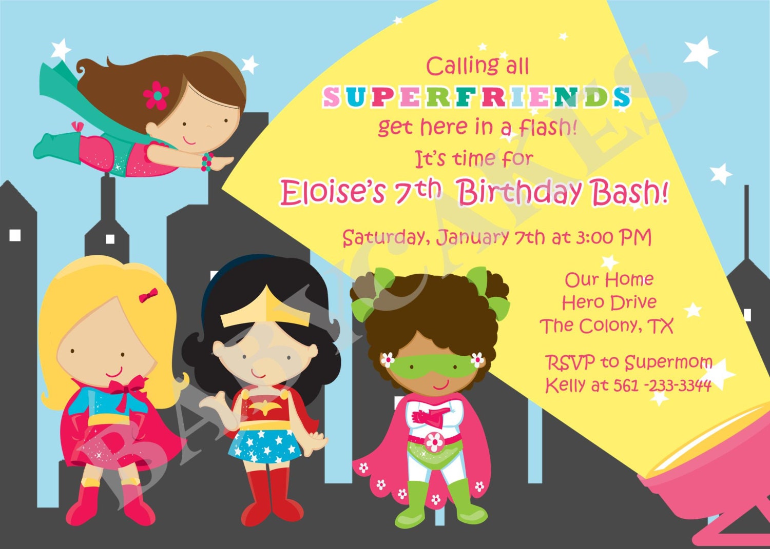 Girl Superhero Birthday Superfriends Invitation - DIY Print Your Own