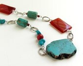 Chunky Turquoise and  Agate Statement Necklace - Exotic Rust