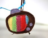 retro color tv test pattern ornament - recycled felted wool - FREE shipping