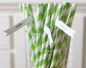 25 Lime Green Paper Straws Striped Retro Vintage Style Carnival Circus Wedding Birthday Bridal Baby Shower W/ Printable Flags I Created Il_170x135