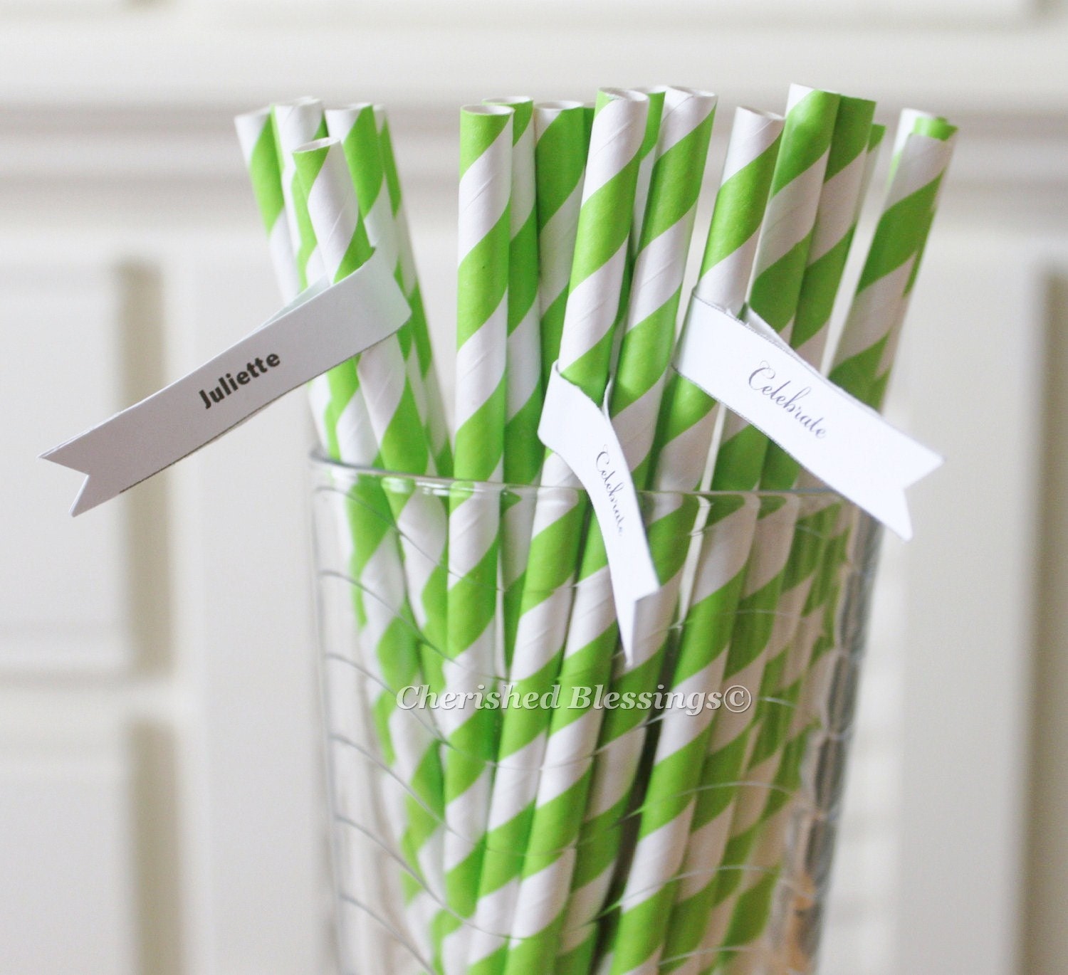 25 Lime Green Paper Straws Striped Retro Vintage Style Carnival Circus Wedding Birthday Bridal Baby Shower W/ Printable Flags I Created Il_570xn