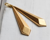 Geometric Earrings ... Deco Pyramid Gold Brass Drops