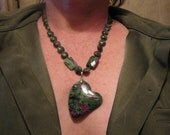 Ruby zoisite & garnet necklace with large heart pendant