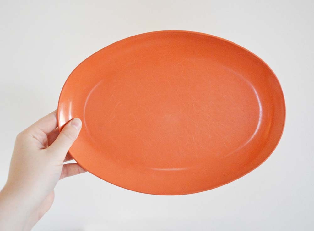 Salmon Pink Vintage Melamine Platter Plate Dish Tray Mid Century Vintage Plastic Retro Vintage Kitchen