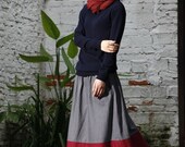 One chance/women/clothing/linen/long skirt/casual/plus size/matching color/dark grey and dark red/custom made