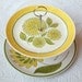 Yellow & Green Daisies Mod Hostess Stand, 2 Tier Vintage Plates Cupcake Display Centerpiece for Birthday Party, Cookies or Kid Treats