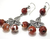 Fire Agate Earrings Sterling Silver Chandelier Autumn Jewelry