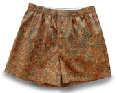 Cotton Boxer Shorts L for Men, Rusty Green Leaf, 100% Cotton Batik (M/BR002 )