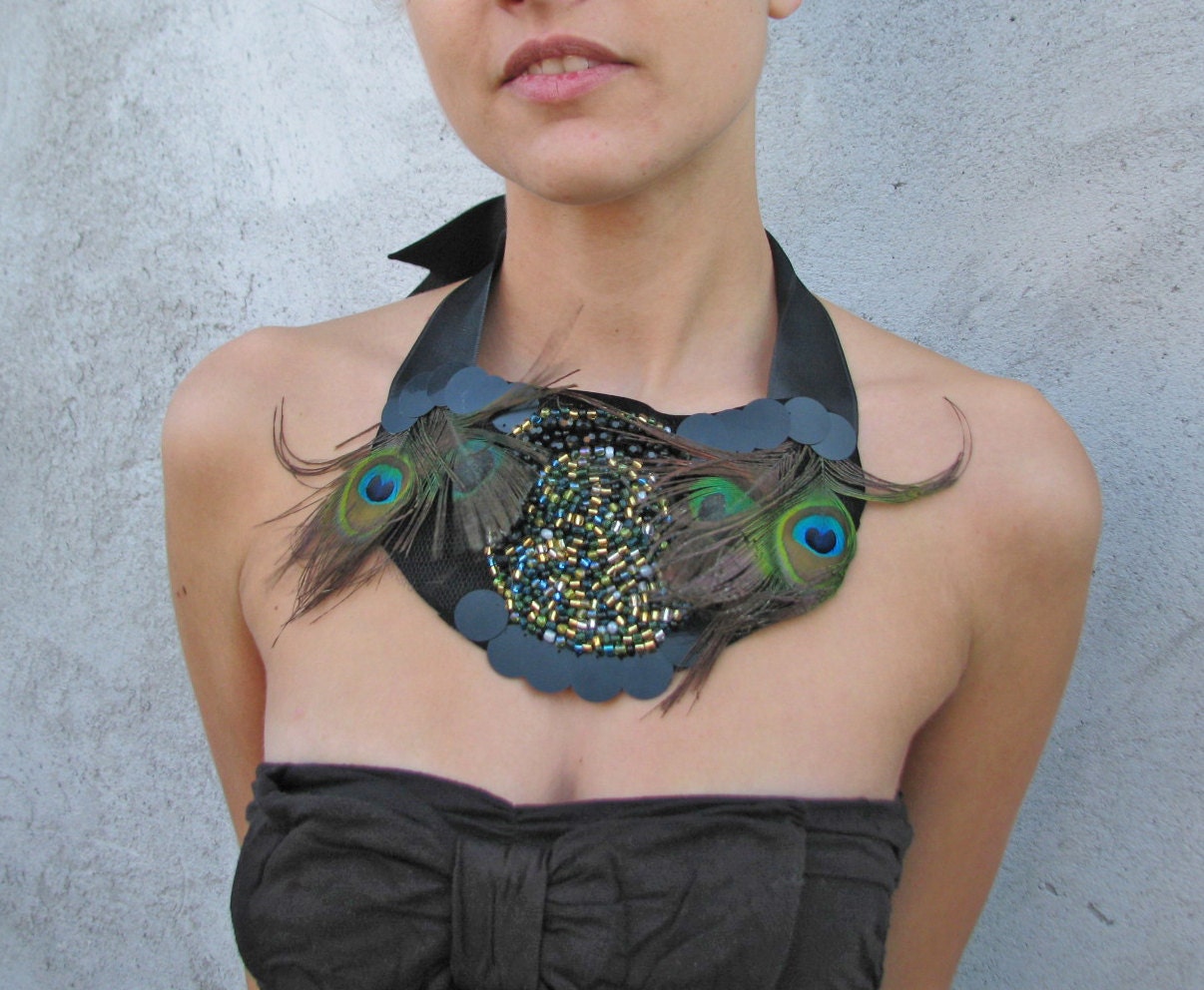 Peacocky Necklace - fabulous beaded necklace with peacock feathers