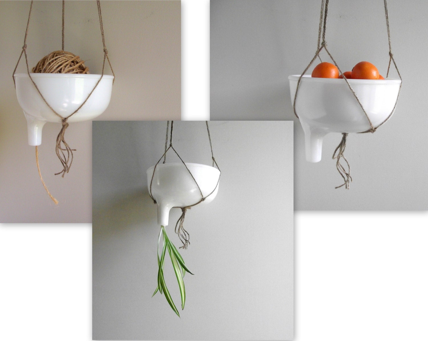 Repurposed Juicer Attachment Juice Adapter Hanger Retro Kitchen Vintage White Milk Glass Bowl