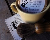 Shaving Mug Set Beige, Vintage Styled Shaving Mug, Grooming Kit, Badger Brush, Handmade Soap