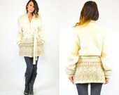 reykjavík ICELANDIC bohemian ethnic 100% WOOL cardigan WRAP sweater, medium-large