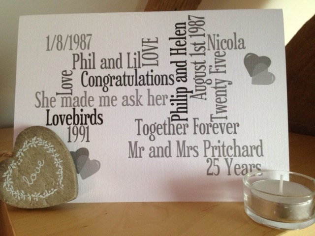 Silver Wedding Anniversary - 25 years - personalized keepsake