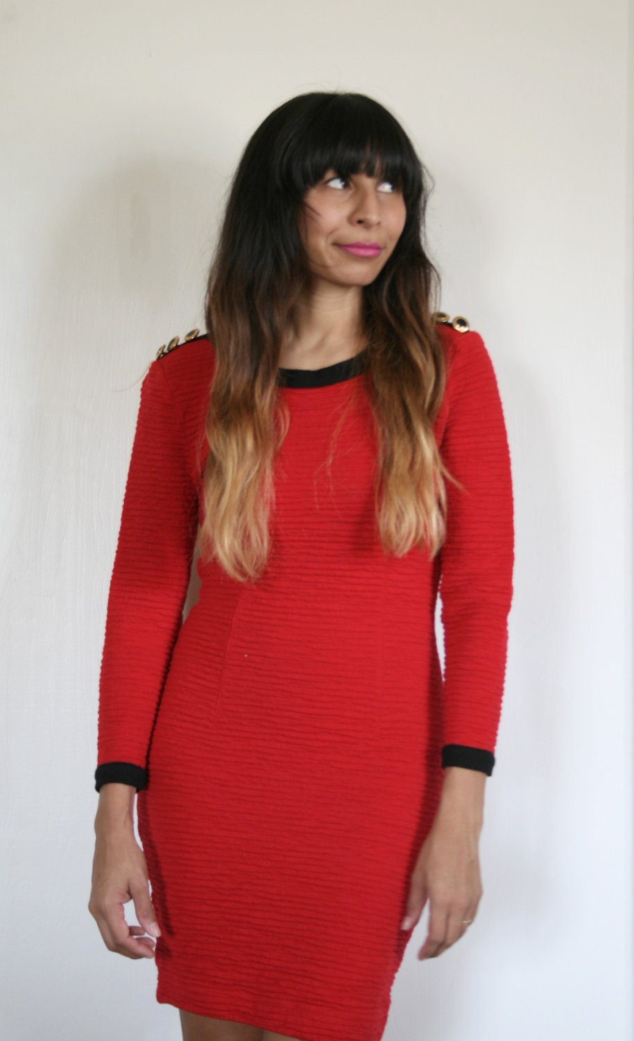Awesome Women's 1990's Red Long Sleeved Dress
