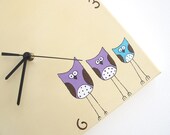 Personalized Kids clock -Custom Owls clock- Cream, turquoise and purple kids clock, Hand painted on canvas, children clock, kitchen clock