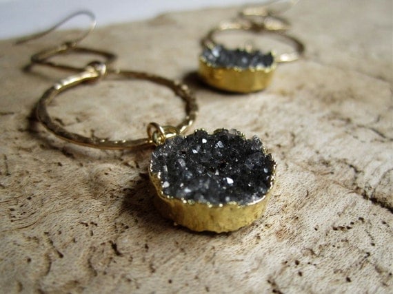 Agate Druzy Earrings Drusy Quartz 14K Gold Fill