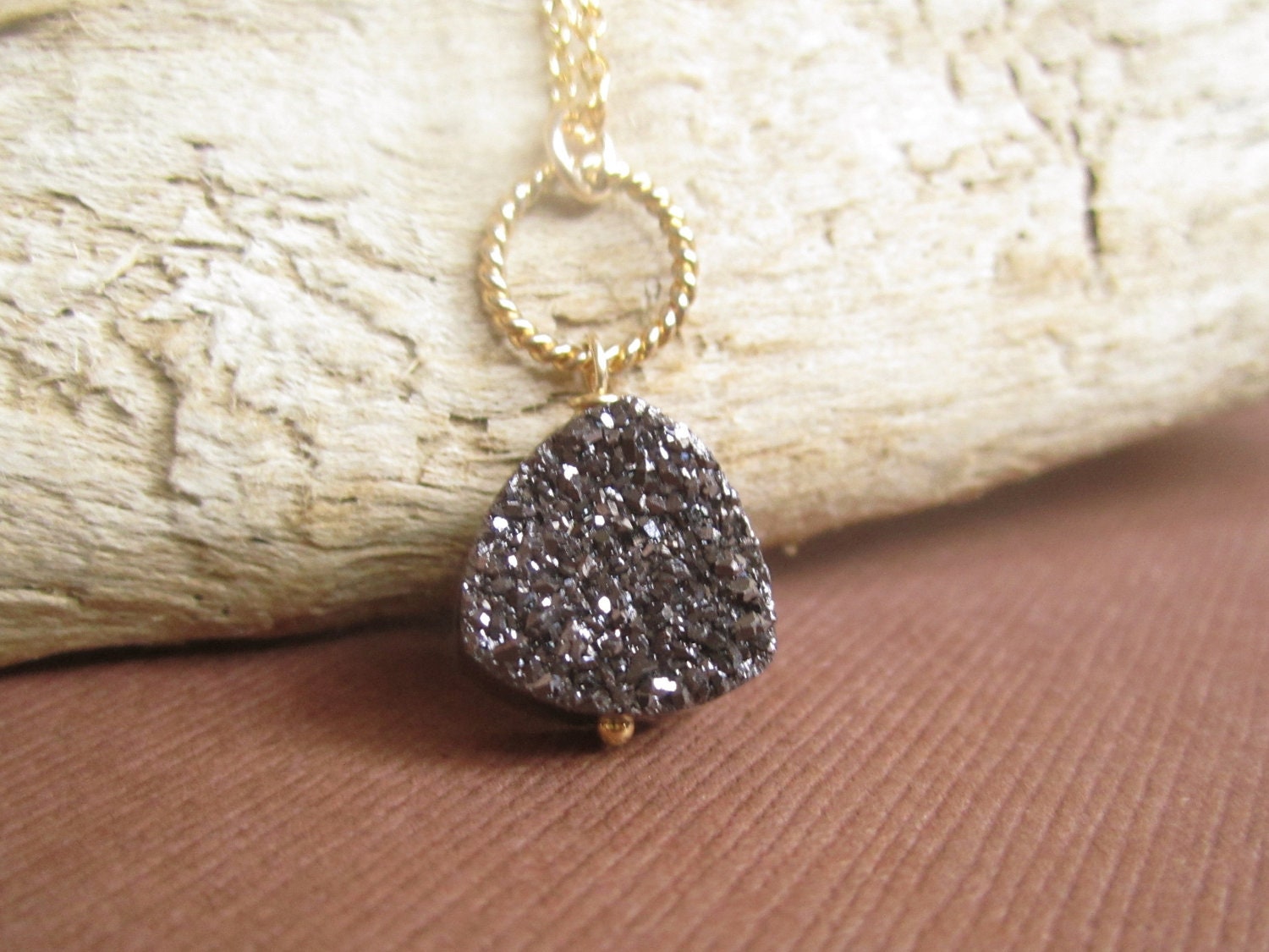 Druzy Necklace Brown Drusy Quartz 14K Gold Fill