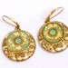 Turquoise Opal earrings, Mint green earrings with gold leaves, Dangle earrings with filigree, Gold filled hooks,