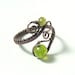 Olivine peridot copper ring, green copper ring, peridot stone rustic wire wrapped adjustable jewelry