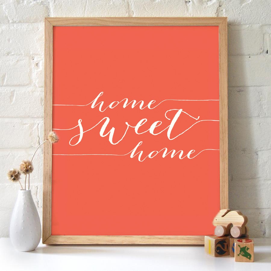 11x14 Home Sweet Home Script Typography print. Coral Pink - 164