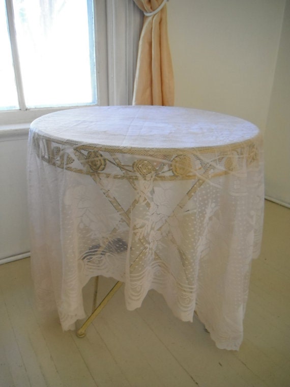tablecloth hand teastained lace shabby chic tablecloth wedding decor French country cottage decor - hint of lilac