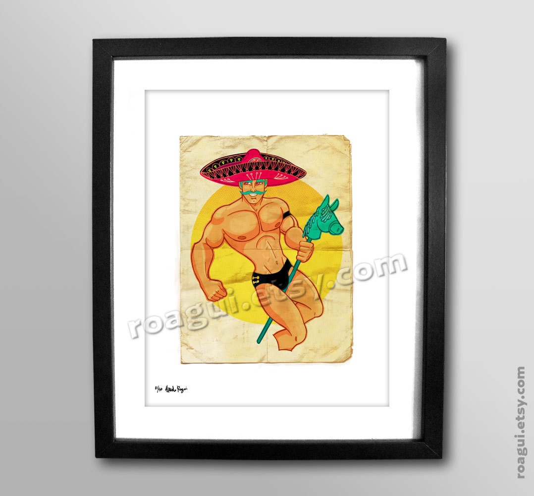 SALE - Charrito  - 8x11 Print - Mexican Folk Man - Sombrero - Horse