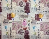 Kitchen,tea time printed heavy weight polyester viscose upholstery fabric-Half Yard