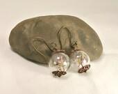 Liatris Seeds Clear Glass Orb Necklace, earrings, Antiqued brass