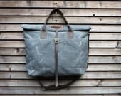 waxed canvas bag carry all/tote bag with roll to close top, and adjustable shoulderstrap UNISEX