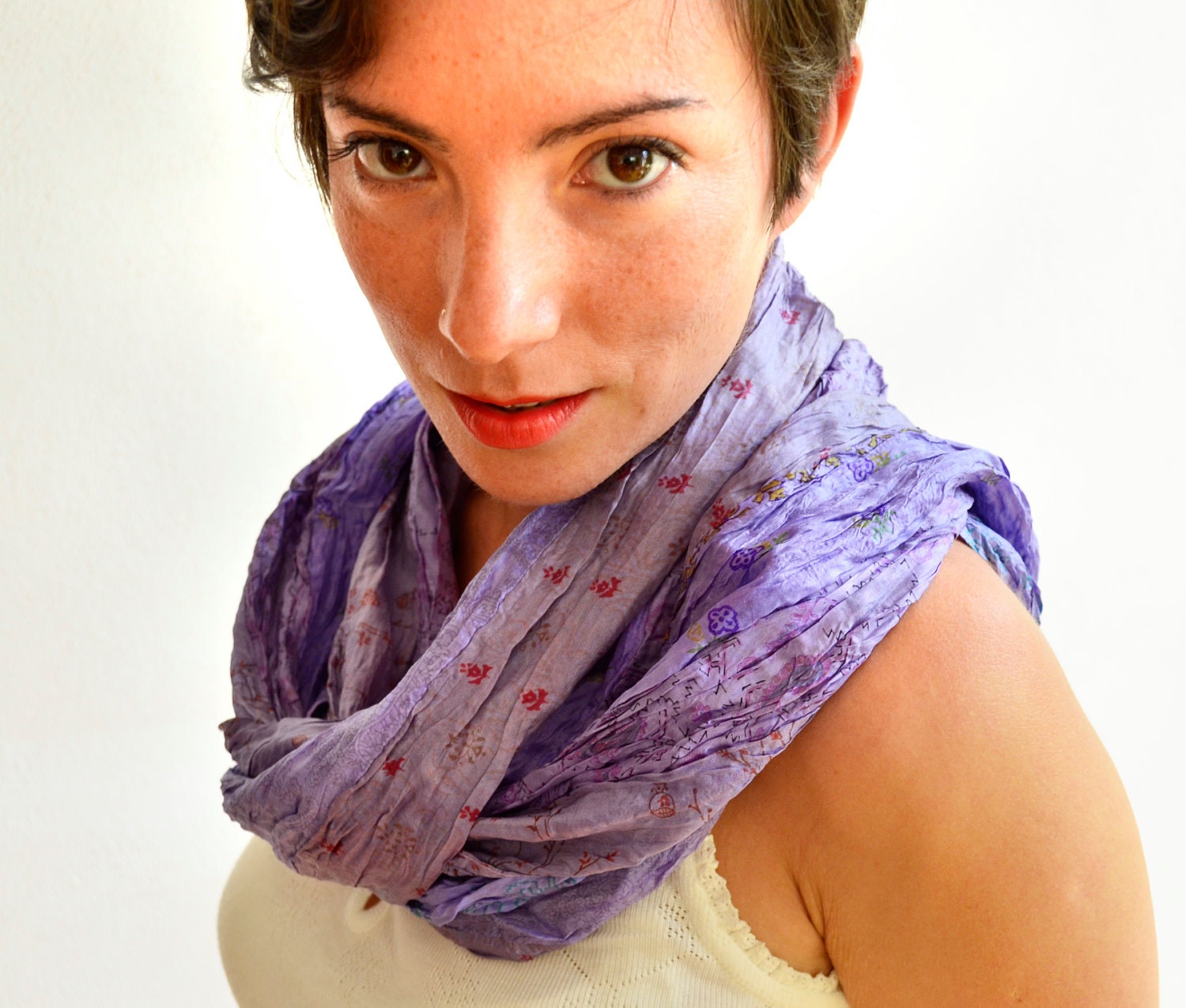 Patchwork Scarf Upcycled Sari From Indian Lavander Lilac Tone Luxury Hand Made with Love