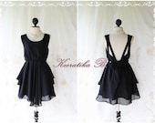 A Party V Shape Style - Cocktail Prom Party Dinner Wedding Night Dres Mellow Black Lined Deep Back Bow Tie Natural Sexy Charming Looks