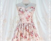 A Lovely Queen - Strapless Classic Cocktail Dress Light Cream Playful Glamorous Floral Print Giant Bow Party Night Prom Wedding Bridesmaid