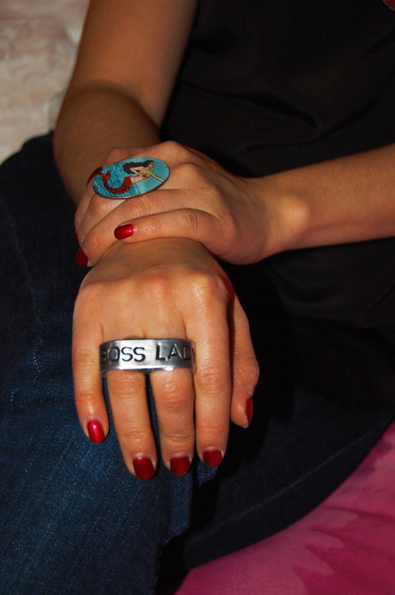 BOSS LADY // Hand Stamped Double-Finger Ring by Mano y Metal