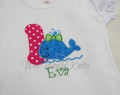 Girls Whale with Bow Birthday Shirt  Applique Personalized ANY NUMBER 1st 2nd 3rd 4th Tshirt Toddler Children