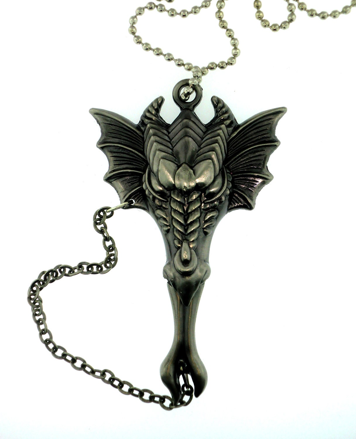 Men's: Gothic/Steampunk/Dark Romance - Dragon Head with Tongue Dagger Pendant with Ball Chain