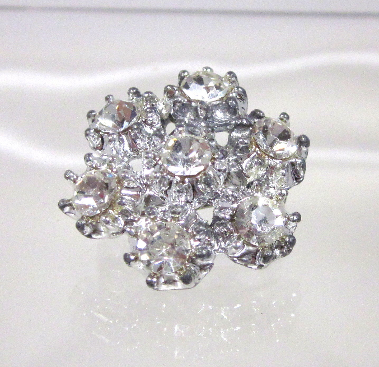 Vintage Clear Rhinestone Brooch Pin, Small Statment