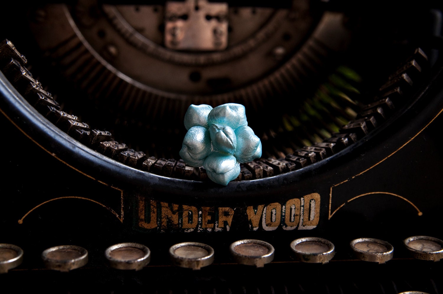 Blue Shell Flower Upcycled Adjustable Ring