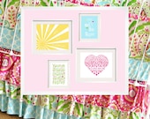 You Are My Sunshine Art Prints for Kumari Garden in yellow, aqua blue, green and hot pink 4 prints 11x14 and 8x10 FREE SHIPPING