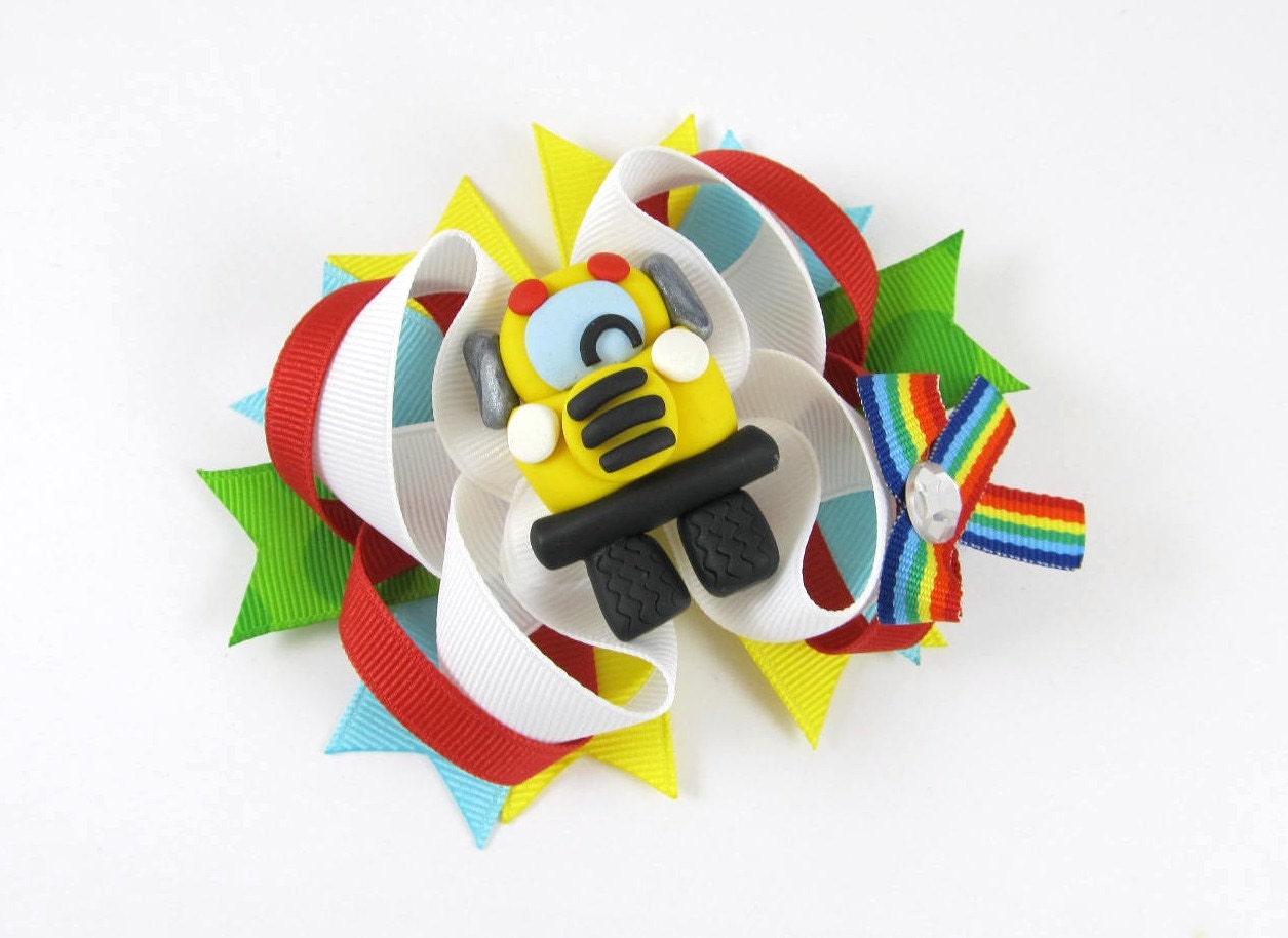 Back to School Bus Boutique Twisted Hair Bow