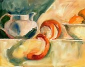 Original Still Life Oil Painting on Stretched Canvas of Pitcher and Oranges, 10 x 8, kitchen art