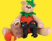 Belly Bear in Pumpkin Sut / Costume HANDMADE POLYMER CLAY Personalized Halloween Ornament - PersonalizedOrnament