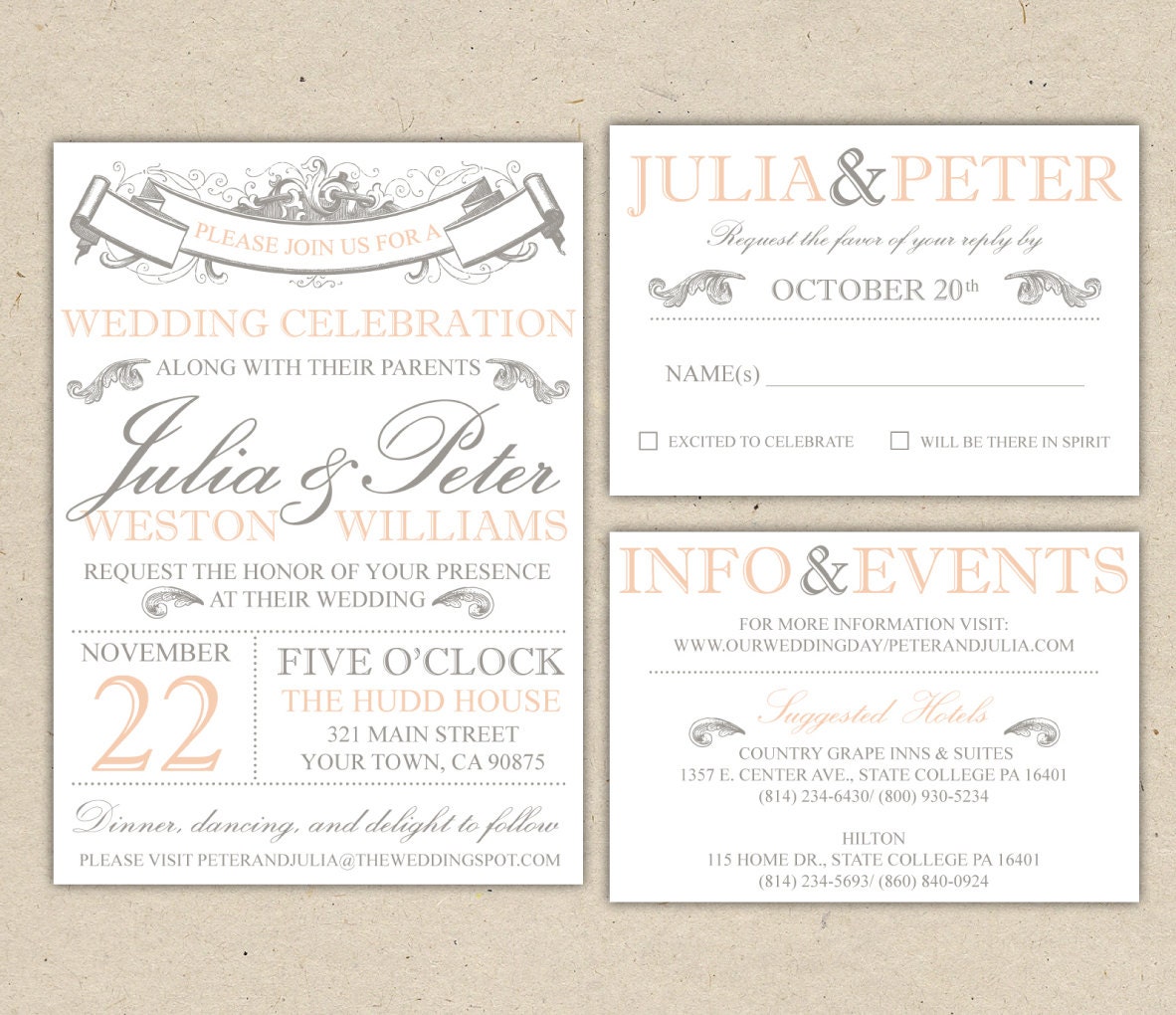 Vintage Modern Wedding Invitation Template -Printable DIY.  (1053)