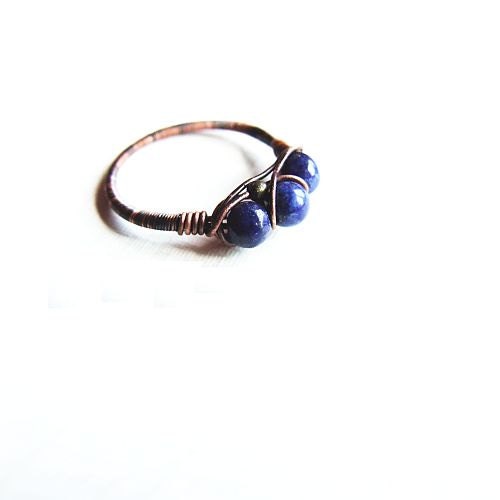 petite winter air stack  ring - lovely hand made copper ring with lovely cobalt eye,